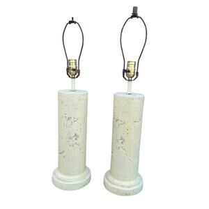 1980's Postmodern Boho Faux Coralstone Plaster Table Column Lamps Pair of 2